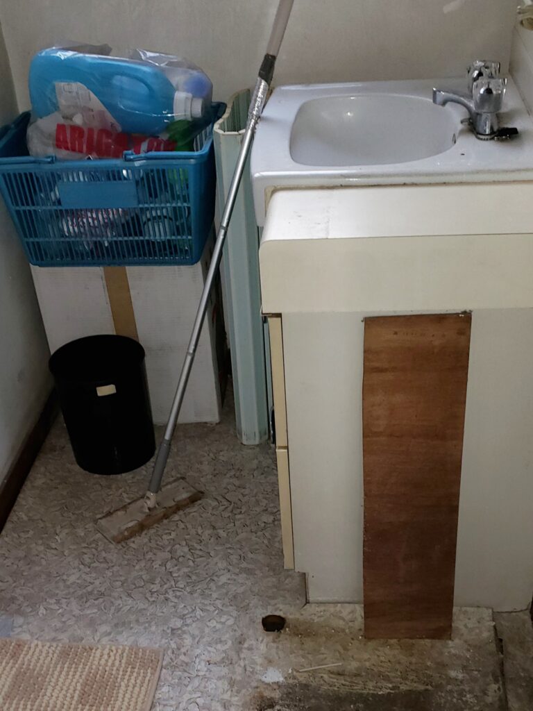 洗面台は台付き水栓で根元に汚れが溜まりやすい形状でした。