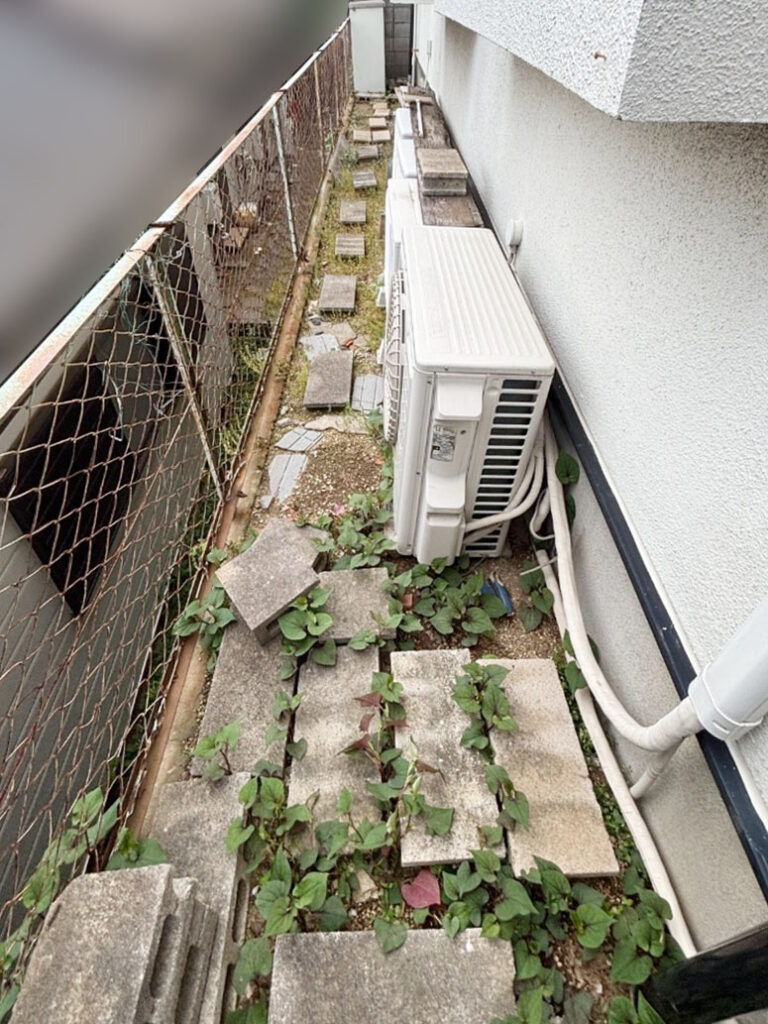 家の裏側は狭いため、草抜きも大変でした。