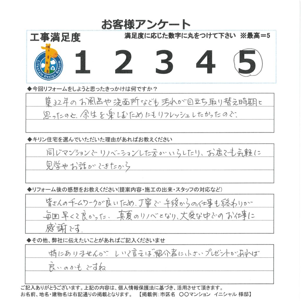 千葉市美浜区　幕張ベイタウン　O様邸　浴室・洗面所リフォーム