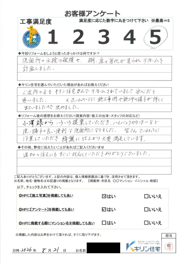 鎌ヶ谷市　戸建　N様邸　洗面所リフォーム